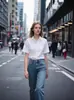 Amazon Transfronterizo Europeo y Americano Exportación Mayorista Talla Grande Comercio Exterior Camisa de Mujer Cuello Polo Manga Corta Camisa Blanca Color Sólido Cuello Solapa