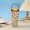 Copo térmico para chá e água com estampa de leopardo, para uso externo, com alça, copo para carro de beber diretamente com revestimento cerâmico e canudo, copo resistente ao gelo