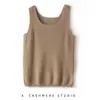 Camisole Vest Tricotado Feminino Simples de Cor Sólida com Gola U e Costura Vertical, Base Solta Casual, 100% Caxemira Novo