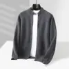 Suéter Abrigo Cardigan de Punto Grueso Suelto Casual para Hombre, Nuevo para Otoño e Invierno, 100% Lana Pura, Cuello Medio Alto con Cremallera