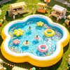 Alberca inflable con carpa, diseño de caricatura, para niños y adultos, tina de natación exterior de PVC engrosado con tobogán