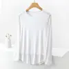 2023 Camiseta de Algodão com Fio de Cor Sólida, Gola Redonda, Manga Longa, Tamanho Grande, Roupa de Exterior Feminina para Primavera e Outono, Top Solto, Camisa Base para Gordinhas