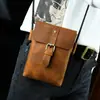 Nueva Bolsa para Teléfono Móvil de Cuero Genuino para Hombre, Bolsa Cruzada Retro Casual Transfronteriza, Cuero Crazy Horse, Bolsa Cruzada Pequeña para Teléfono Móvil, Bolsa para Hombre