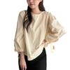 Chic Coreano 2026 Primavera y Verano Nuevo Diseño Corbata de Lazo Mangas de Linterna Mangas de Tres Cuartos Camisa de Cuello Redondo para Mujer