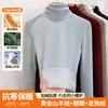 Camisa base de acetato e caxemira para mulheres, novo estilo outono e inverno 2026, gola alta sobreposta, forrada com fleece, espessada, retém o calor, top quente de manga longa