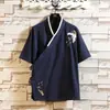 Ropa para Hombre Estilo Norte de China, Hanfu Mejorado, Camiseta de Lino de Manga Corta con Cuello Diagonal para Hombre, Atuendo Masculino Tradicional, Algodón-Lino Estilo Tang