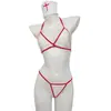 Lingerie Sexy para Mulheres, Conjunto Uniforme de Enfermeira Puro Desejo, Biquíni Sexy com Suspensórios, Sedutor Conjunto Uniforme Sem Tirar 8107