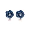 Brincos de Camélia e Pérola em Jeans Azul Único Estilo Coreano Brincos Elegantes de Alto Padrão Estilo Ins para Mulheres