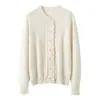 Novedad Otoño/Invierno Cuello Alto 100% Cachemir Puro Dulce Cárdigan de Ganchillo para Mujer Cuello Redondo Ropa Exterior Chaqueta de Punto