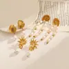 Aretes de Acero Inoxidable Borla Océano Verano Gama Alta Europeos y Americanos Ins Chapado en Oro de 18K Acero de Titanio No se Desvanecen Mujer