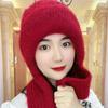 Gorro de invierno de punto de terciopelo de ardilla para mujer, nuevo gorro tejido a mano con bufanda integrada, resistente al viento y a la nieve, con protección para la cabeza y el cuello.