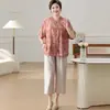 Mulheres de Meia-Idade e Idosas 100kg Camisas de Verão Camisetas de Manga Curta Cardigans Novo Estilo Chinês Blusas Estilosas Tamanho Grande Verão