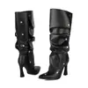 Botas Martin versáteis de outono e inverno, tamanho grande, bico fino, solas de borracha, antiderrapantes, cor sólida, salto grosso, botas de couro de cano alto para mulheres, tamanho grande, transfronteiriças