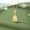 Collar Original de Jade de la Buena Fortuna para Mujer, Plata Pura Chapada en Oro de 18 Quilates, Colgante de Calabaza Estilo Chino Nuevo Vintage, Cadena para Clavícula