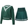 Conjunto Esportivo Feminino Roupa de Tênis Moda Solta Golfe Manga Longa Top Feminino Casual Transfronteiriço Gola V Moletom Saia Curta