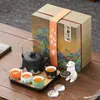 Juego de té de cerámica gruesa para vigas y ollas, juego para el hogar, tetera de cerámica Thousand Li Jiangshan, accesorios para ceremonia del té, Festival de Medio Otoño, venta al por mayor, regalos pequeños