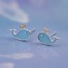 Pendientes de pez pequeño de plata esterlina S925 para mujer, estilo coreano, bonitos y dulces, con forma de ballena, joyería para el cabello.