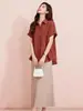 Camisa de manga corta con solapa estilo lino de alta gama y elegante, con un ambiente veraniego relajado, diseño holgado y top único de botones.