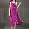 Amazon Transfronteiriço Primavera e Verão Tamanho Grande Solto Gordo mm Emagrecimento Look Cor Pura Comprimento Médio Vestido Sem Mangas Elegante Elegante