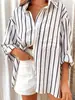 Amazon Europeo y Americano Transfronterizo Primavera/Verano 2025 Aliexpress Camisa Rayada de Cuello Polo Holgado Ozon Más Vendida de Manga Larga