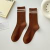 Meias Femininas para Outono e Inverno Meias de Algodão de Cor Sólida para Mulheres Versátil Listrado Algodão Penteado Agulha Dupla Meias de Meia Panturrilha Zhuji Meias Femininas Atacado