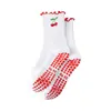 Calcetines de Yoga Antideslizantes para Mujer hasta Media Pantorrilla con Encaje Bordado de Cerezas para Entrenamiento Fitness Deportivos Calcetines Profesionales de Pilates