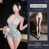 Lencería sexy Yimengyao, escote pronunciado en V seductor, espalda descubierta, estampado de rayas, entrepierna abierta, body de una pieza fácil de quitar