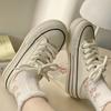 Creme Branco Sola Grossa Two-Wear Canvas Shoes Feminino 2024 Novo Outono Sapatos Femininos Respirável Meio-Arrasto Um-Pedal Sapatos Brancos