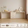 Penteadeira em L de Cor Creme de Luxo Leve, Mesa de Toucador para Quarto com Sensação de Alto Padrão, Cômoda e Armário de Armazenamento Integrados, Mesa de Maquiagem de Cabeceira