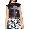 Chal de Malla Transparente Ajustado Moda Casual Sin Mangas Cuello Redondo con Estampado Floral Artístico Fresco Retro Top para Mujer