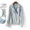 Chaqueta Corta de Piel de Oveja Genuina de Contrapeso Ropa de Motociclista Otoño Invierno Holgada Persona Pequeña Chaqueta de Cuero Ropa Exterior Talla Grande