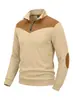 Moletom com Zíper Meio Aberto e Gola Alta Masculino Amazon, Patchwork de Camurça com Listras Verticais, Mangas Longas Retrô, Comércio Exterior