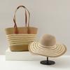 Sombrero de paja bolso tejido de paja conjunto de dos piezas sombrero para el sol ala ancha bolso tote de gran capacidad bolso de hombro tejido de paja popular transfronterizo traje moda