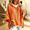 Colección nueva de otoño 2026 para mujer, transfronteriza europea y americana: sudadera con capucha de color liso, corte holgado y casual, con cordón y bolsillos