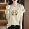 Camiseta de manga corta de marca para mujer, con excedente de comercio exterior transfronterizo, corte holgado, tallas grandes para mujer, camiseta básica de media manga