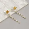 Pendientes de Borla de Perla Europeos y Americanos Pendientes de Acero Inoxidable Pendientes de Acero de Titanio de Gama Alta Ins Joyería Chapada en Oro de 18 Quilates para Mujeres
