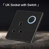 86 enchufe universal británico interruptor de reinicio de botón grande enchufe de cinco orificios negro esmerilado lujo ligero con indicador LED