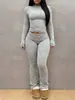 Conjunto Casual de Dos Piezas para Mujer para Entrenar: Conjunto Deportivo de Pantalón de Pierna Ancha a la Cintura Baja y Manga Larga con Cuello Redondo Venta al por Mayor Conjunto de Dos Piezas