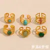 Moda Europea y Americana Elegante Retro Alta Calidad Personalidad Pulsera Acero Inoxidable Chapado en Oro de 18K Piedra Natural Pulsera de Doble Capa para Mujeres
