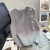 Nuevo chaleco de punto de estilo coreano versátil estilo universitario sin mangas de un solo pecho abotonado con diseño de cuello en V para otoño e invierno