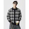 Cárdigan Fair Isle de Alta Gama Americano Otoño Tejido Holgado Estilo Ins Versátil Perezoso Ropa de Abrigo para Hombre.