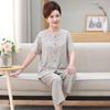 Pijama para madres de mediana edad y mayores, con estampado digital, pantalones de manga corta, tejido de algodón sintético, ropa de casa, conjunto de cárdigan con botones florales