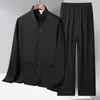 Nuevo Traje Tang Estilo Chino para Hombres, de Mediana Edad y Mayores, Atuendo para Papá, Conjunto de Dos Piezas de Seda Helada de Manga Larga para Primavera y Verano, Hanfu Delgado