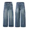 Muxi Roupas Retro Americano High Street Calças de Perna Larga Desgastadas Calças de Trabalho de Perna Reta Jeans da Moda Masculino
