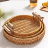 Bandeja Exhibidora para Snacks, Snack para el Té, Bandeja de Frutas, Bandeja de Mimbre para Pasteles, Cesta de Mimbre para Pan y Frutas de Sala de Estar en Casa, Bandeja para Frutas Secas