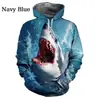 Nueva Moda Casual Urbana para Hombre Tiburón Impresión Digital 3D Sudadera con Capucha Sudadera Divertida con Personalidad Explosiones Transfronterizas