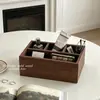 Caja de Almacenamiento con Compartimentos de Madera para Escritorio Retro, Organizador de Cosméticos y Artículos Pequeños, Caja de Almacenamiento Rectangular Exquisita de Alta Gama