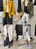 Cisnann Colección Otoño Nueva Corte Relajado Color Sólido Botón de Contraste Simple Corte Holgado Adelgazante Camisa para Viajar al Trabajo SN9361