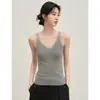 ¡Camisola de encaje! Ropa interior de punto con ribete de encaje suave y amigable con la piel, con un escote en V, top tipo camiseta de punto adelgazante para verano H073004