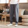 Talla grande Pantalones casuales estilo chino para hombre Pantalones de monje Algodón y lino Estilo nuevo Zen Nariz suelta para hombre Pantalones de lino para ejercicio matutino para verano